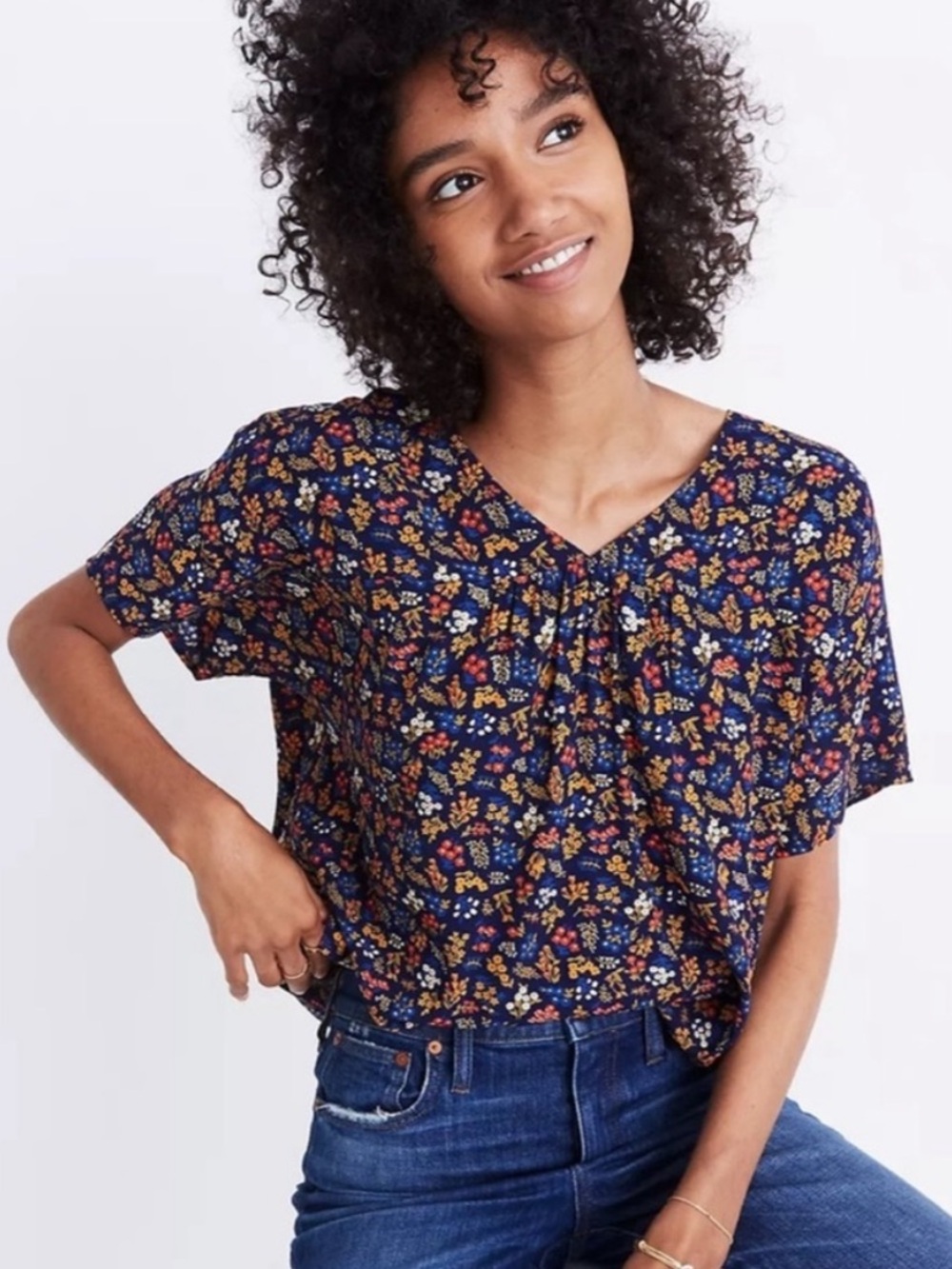 Madewell Rhyme top in Garden Print Navy Blue